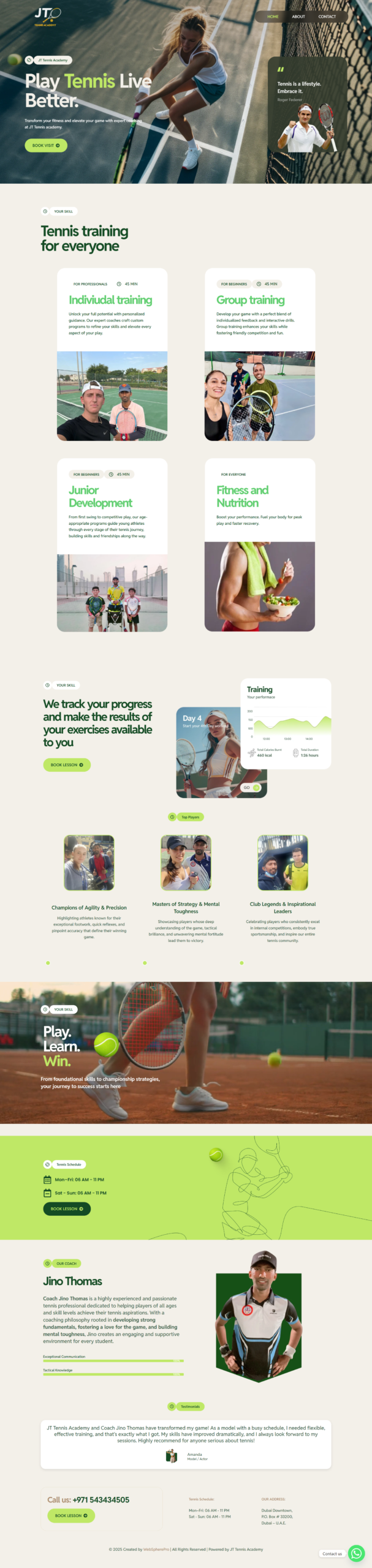 JT Tennis Academy website designed by WebSphereDev